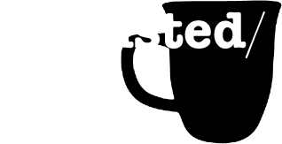 coffe mug silhouette and white words 'get listed'